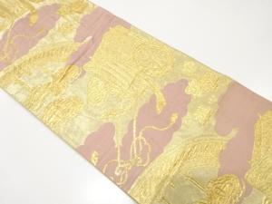 アンティーク　御所車に橋・笠松・雲模様織り出し袋帯（材料）